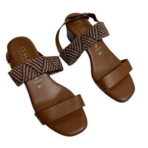 Italian shoemaker brown woven strap sandals